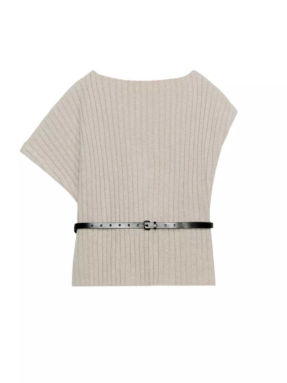 NWT Zara Ribbed Knit Belted Sweater Top Oatmeal Beige Size S